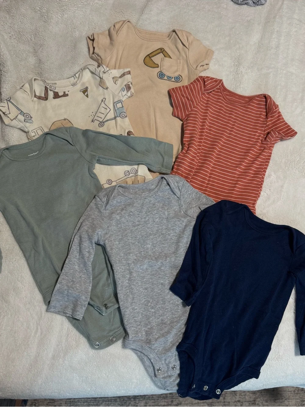 Carter's Baby Bodysuit Bundle - Navy, Gray, Olive, Rust, Tan, Cream